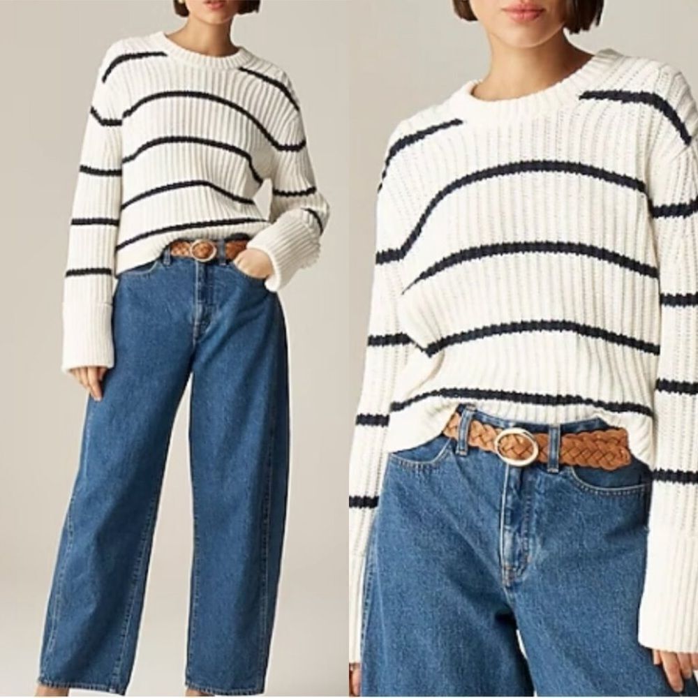 NWT J CREW Heritage cotton fisherman crewneck sweater in stripe
